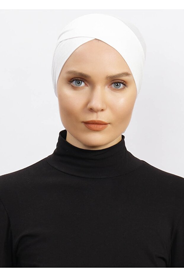 Women's Cross Bonnet Hijab Ready Non-Slip Turban Hijab Practical Non-Slip Elastane Bonnet - Cream