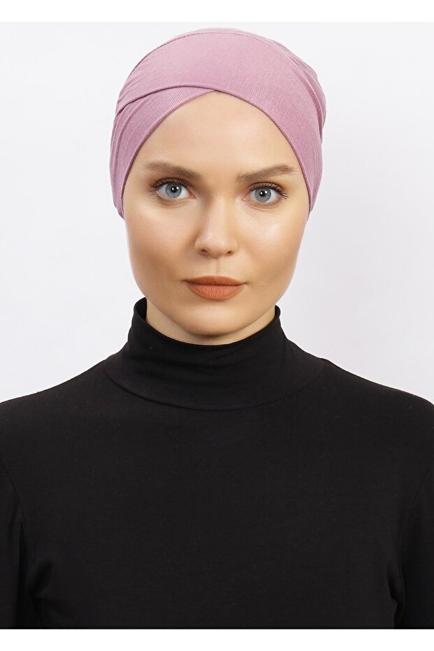 Women's Cross Bonnet Hijab Ready Non-Slip Turban Hijab Practical Non-Slip Elastane Bonnet - Lilac