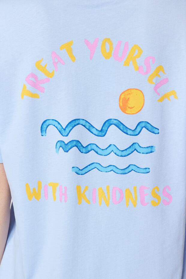 Açık/Bebe Mavi %100 Pamuk Sırt ve Göğüs Baskılı Boyfriend Örme T-Shirt TWOSS23TS00058 - 10