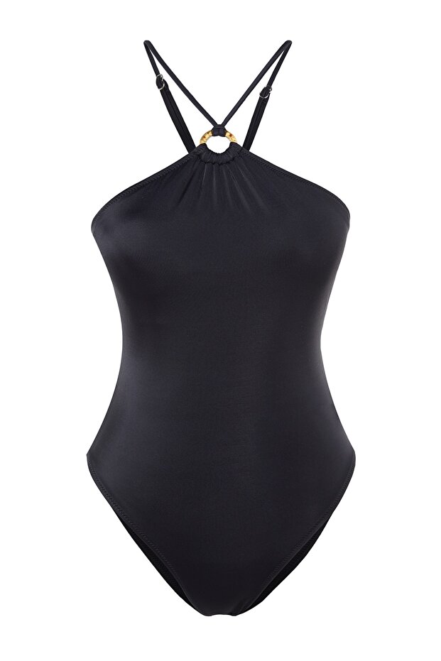 Siyah Halter Yaka Aksesuarlı Normal Paça Mayo TBESS23MA00202 - 8