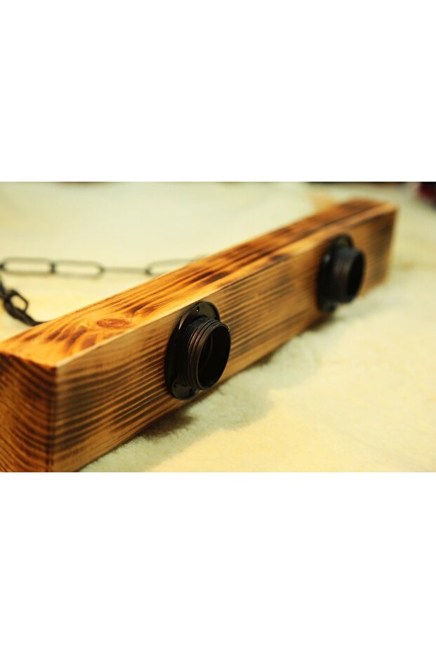 Ahşap Avize 2 Li Zincirli Rustik - 3