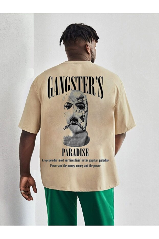 تي شيرت ذو رقبة دائرية كبير الحجم ومطبوع عليه Gangster's Paradise