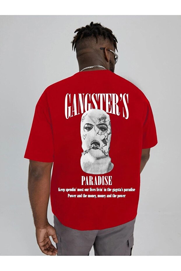 تي شيرت ذو رقبة دائرية كبير الحجم ومطبوع عليه Gangster's Paradise