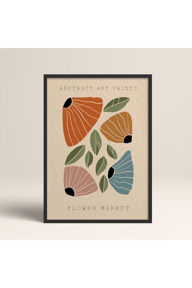 Abstract Colorful Patterns Flower Modern Art Painting with Black Laminated Frame