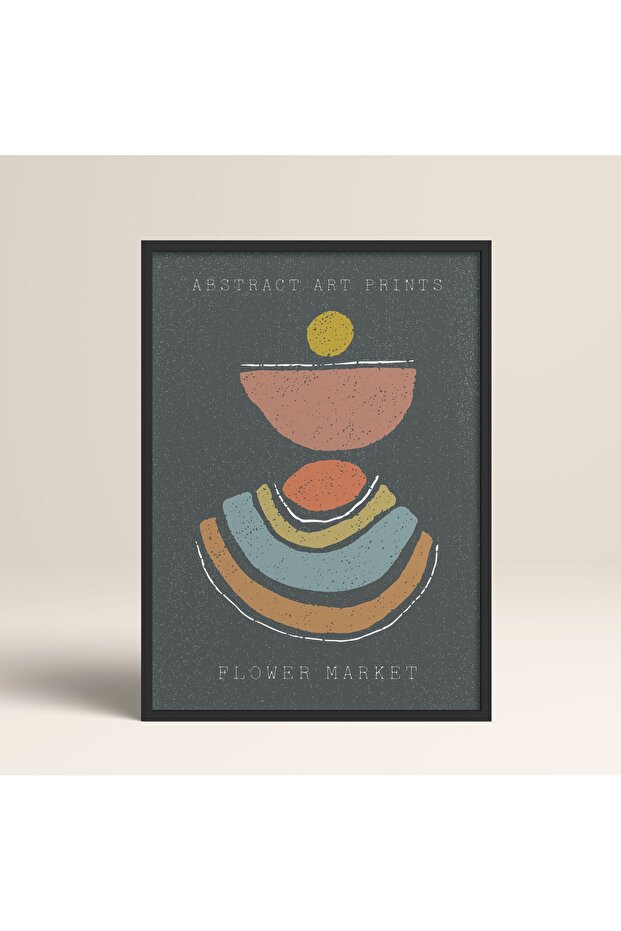 Abstract Colorful Patterns Flower Modern Art Painting with Black Laminated Frame
