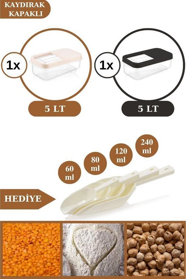 2 Adet Un Bakliyat Erzak Saklama Kabı Deterjan Kutusu 5lt Ve Erzak Küreği - 4