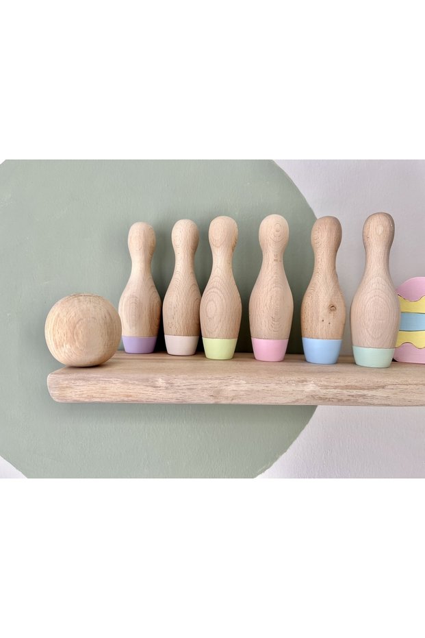 Natural Organic Wooden Waldorf Bowling Toy Set Gift for Kids Baby Room Decor 7pcs