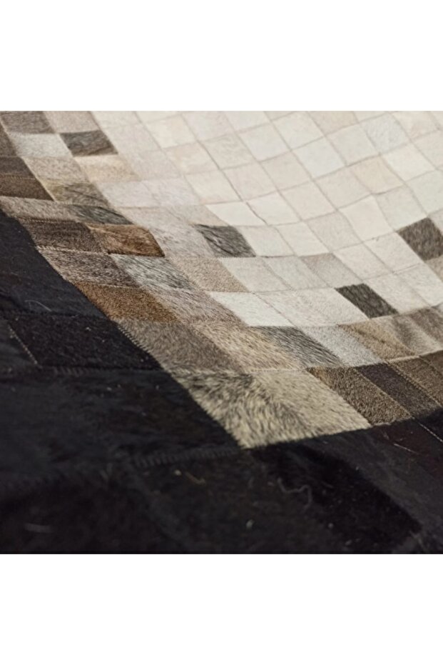 Siyah & Krem Dana Derisi Patchwork Halı - 2