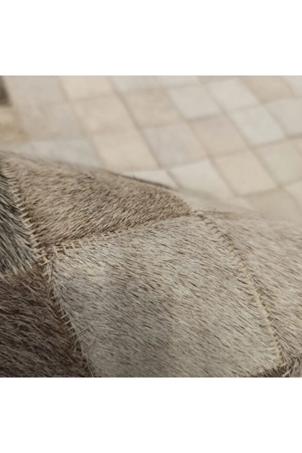 Siyah & Krem Dana Derisi Patchwork Halı - 5