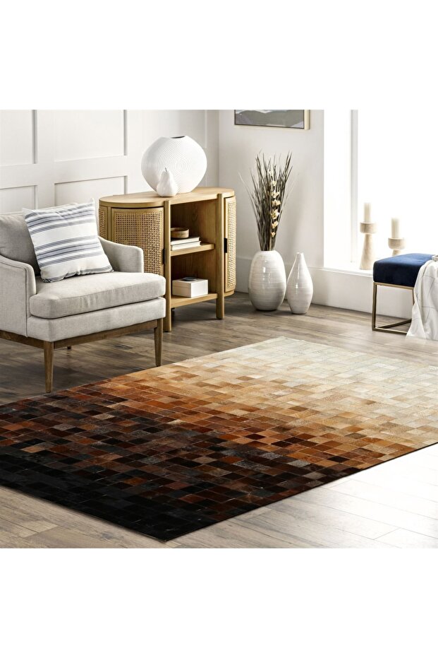 Krem Dana Derisi Patchwork Halı - 3