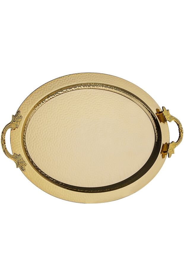 Damla Oval Gold Color Sheet Tray 50X33 cm