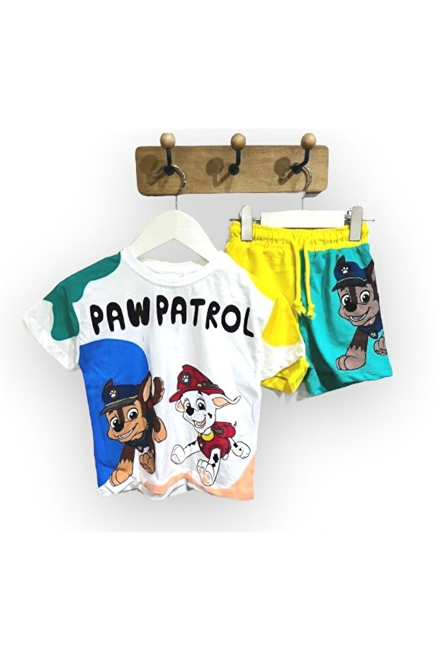 Unisex Paw Patrol Printed Children's Double Bottom Top Set with Shorts