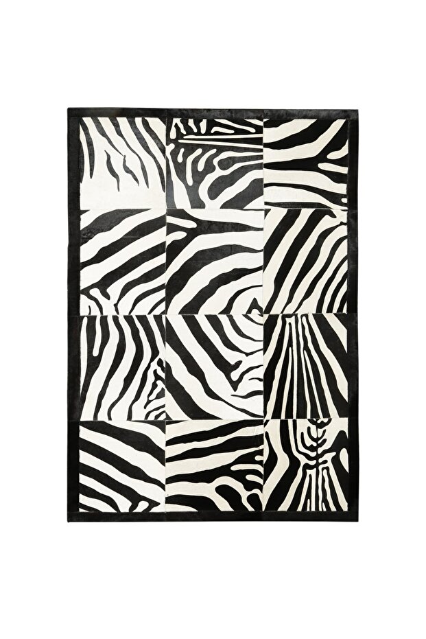 Zebra Desenli Dana Derisi Patchwork Halı - 1