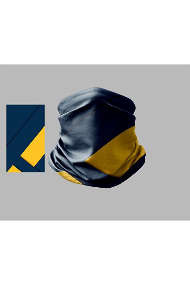 Yellow Navy Blue Designed Biker Multi-Purpose Outdoor Neck Collar Unisex Bandana