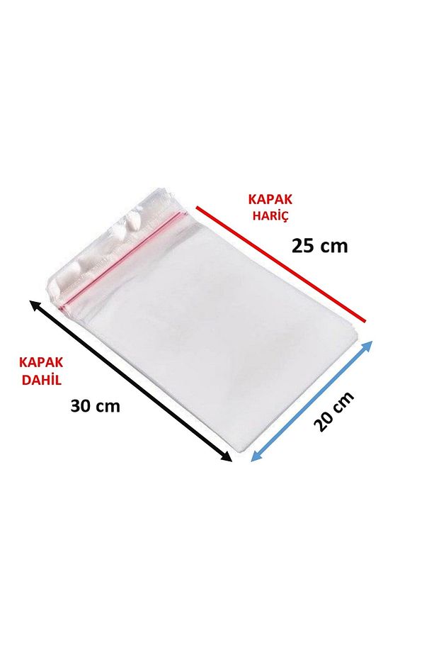200 Adet Şeffaf Yapışkanlı Poşet - Opp Kendinden Yapışkanlı Parlak Poşet 20x30 Cm - 6