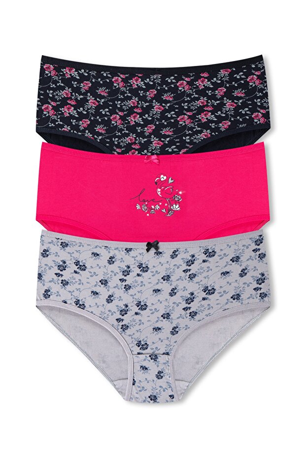 3-Piece Cotton Patterned High Waist Plus Size Panties