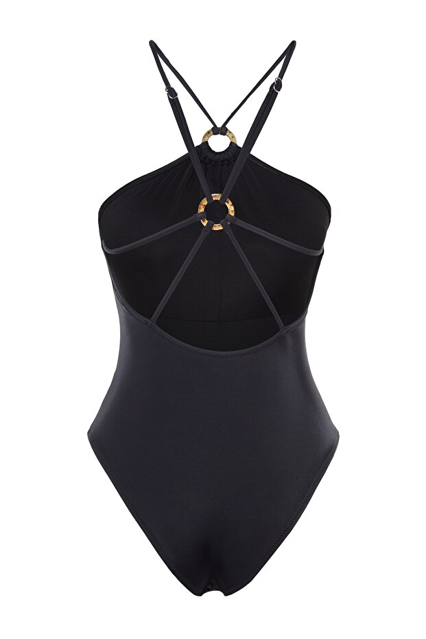 Siyah Halter Yaka Aksesuarlı Normal Paça Mayo TBESS23MA00202 - 7