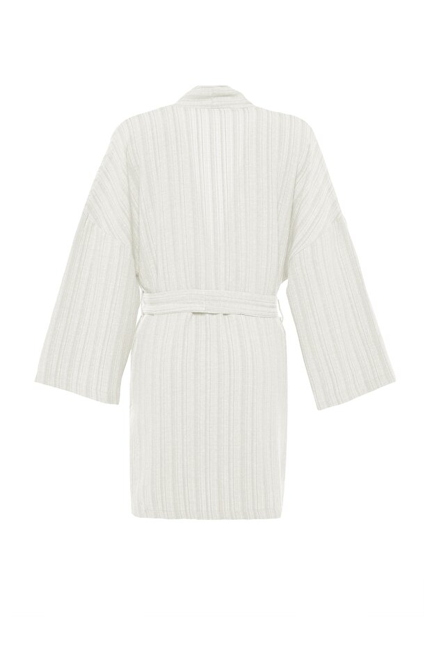 Ekru Dokuma Plaj Mini Kuşaklı Kimono&Kaftan TBESS23KM00081 - 8