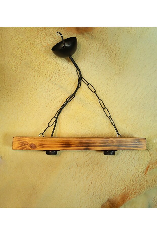 Ahşap Avize 2 Li Zincirli Rustik - 1