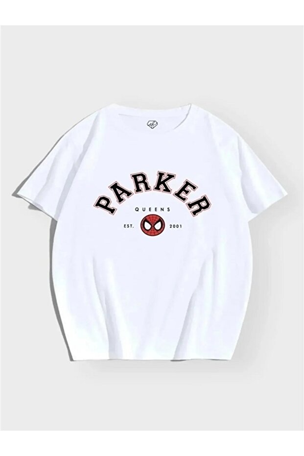 White Unisex Parker Spiderman Red Logo Spider Man T-Shirt