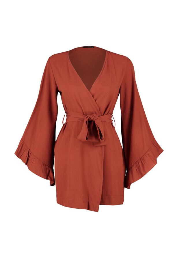 Tarçın Dokuma Plaj Mini Kuşaklı Kimono&Kaftan TBESS21KM0002 - 7