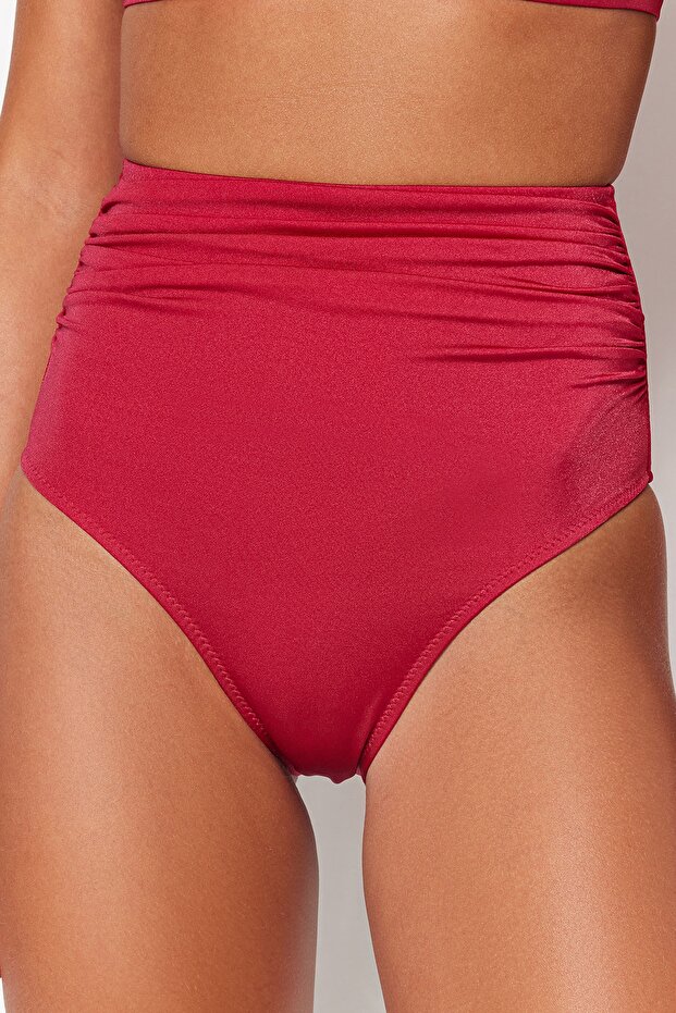 Bordo Toparlayıcı Yüksek Bel Hipster Core Bikini Altı TBESS20BA0018 - 4