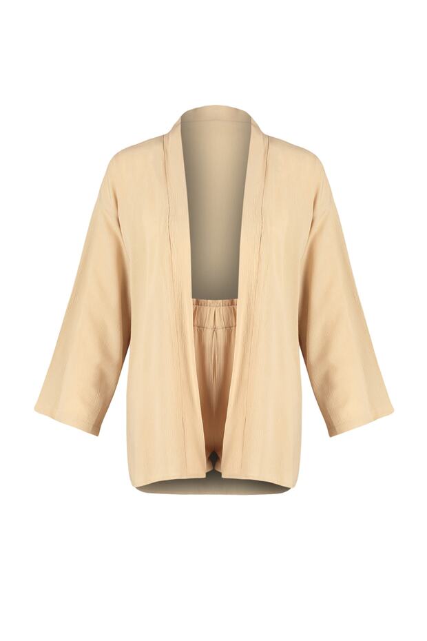 Beżowe tkane kimono szorty plażowe TBESS23AU00089 - 7