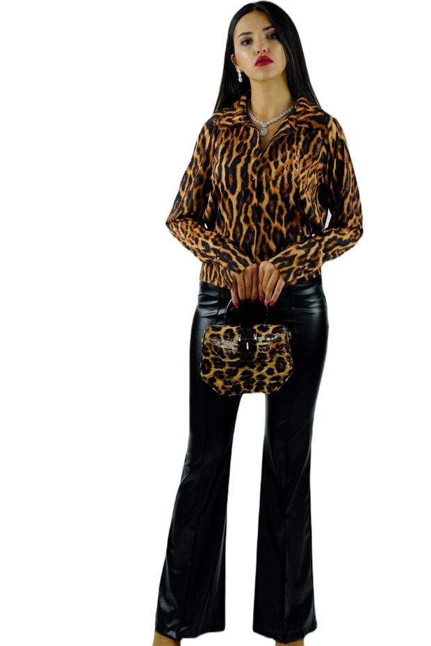 Deri Ispanyol Paça Pantolon Siyah - 2