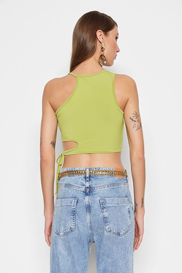 Yağ Yeşil Crop Örme Pencere/Cut Out Detaylı Bluz TPRSS23BZ00026 - 6