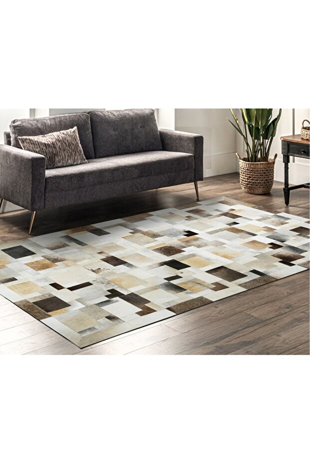 Gri Dana Derisi Patchwork Halı - 3