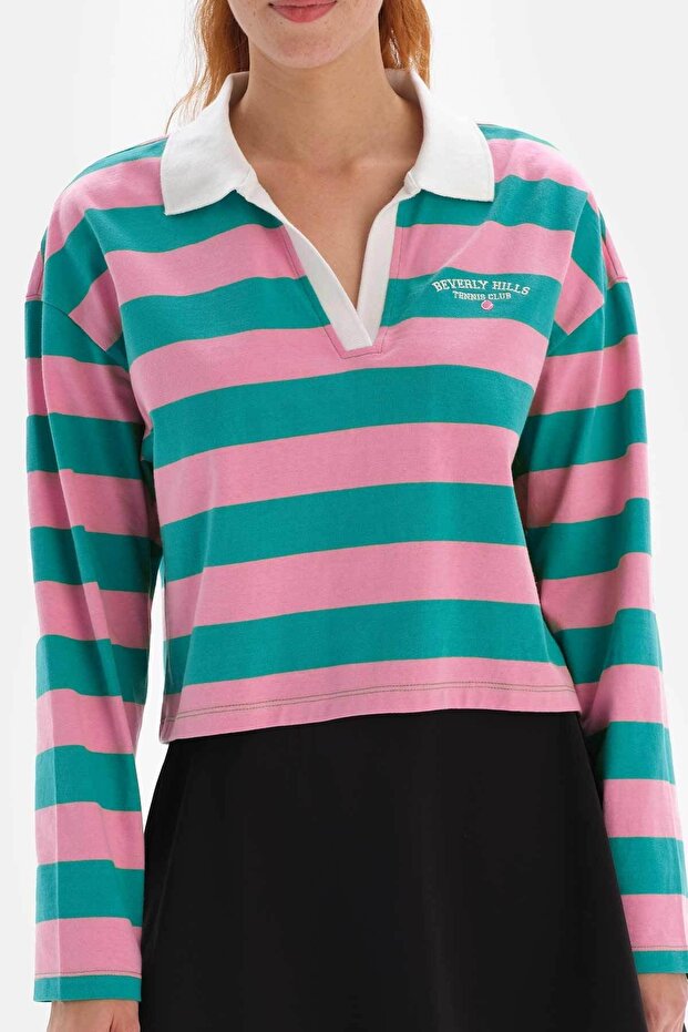 Pembe Active Çizgili Sweatshirt - 5