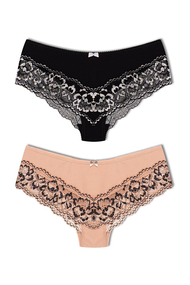 2-Piece Women's Panties with Double Color Ankle Detail