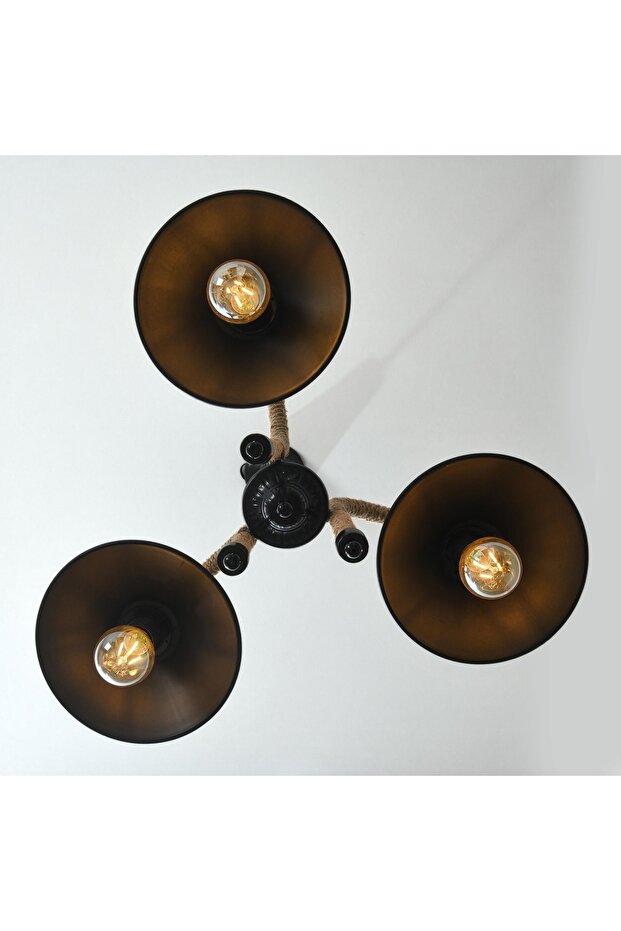 Metal Halat 3'lü Avize - Siyah - 2