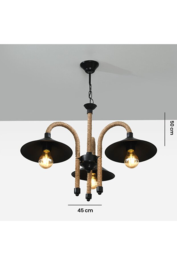 Metal Halat 3'lü Avize - Siyah - 6