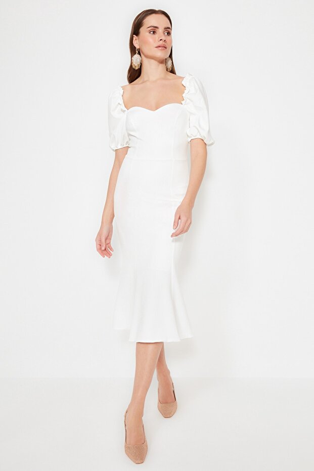 Weißes, gewebtes Abendkleid für die Braut, Abschlussballkleid TPRSS21EL0053 - 1