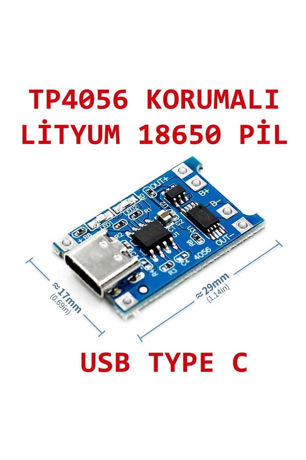 Tp4056 Korumalı Lityum Pil Şarj Devresi Type C Usb Batarya - 7