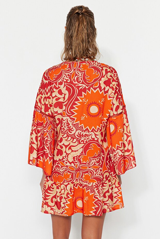 Etnik Desenli Dokuma Şeritli Plaj Mini Kimono&Kaftan TBESS23KM00032 - 6