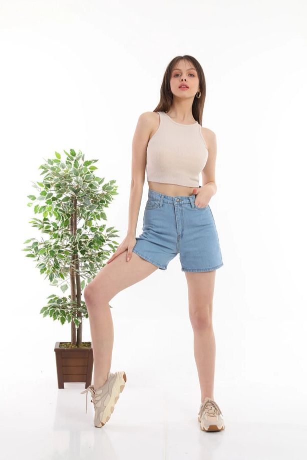 Monera Rosa Yüksel Bel Mini Kot Şort - 4