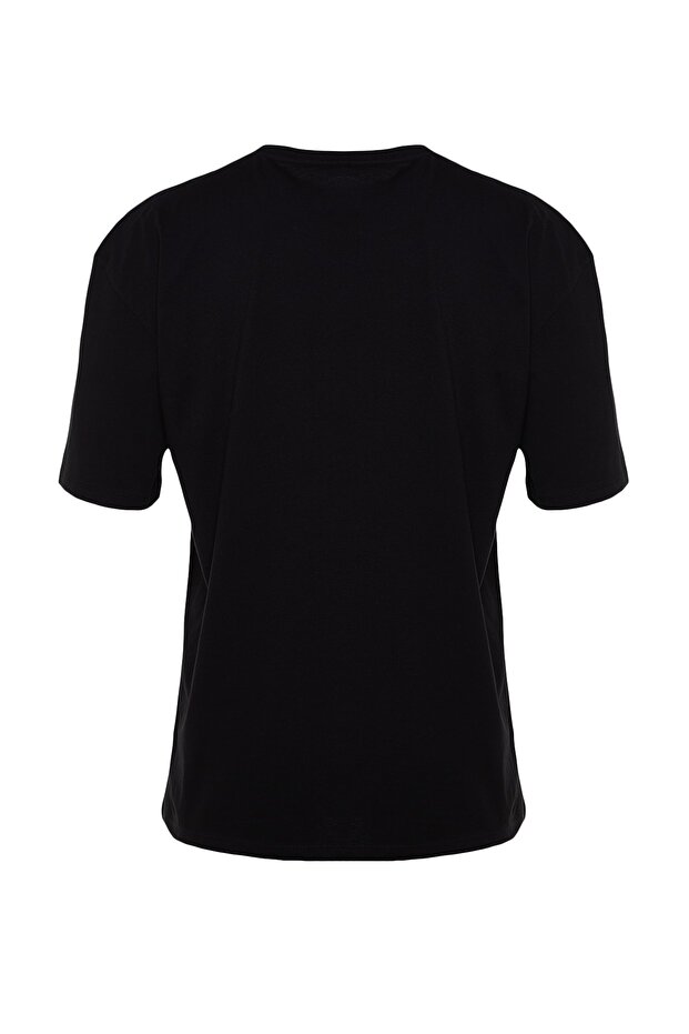 Siyah Basic %100 Pamuklu Relaxed/Rahat Kesim T-Shirt TMNSS22TS0274 - 6