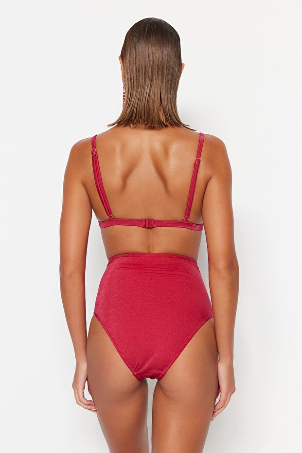 Bordo Toparlayıcı Yüksek Bel Hipster Core Bikini Altı TBESS20BA0018 - 5