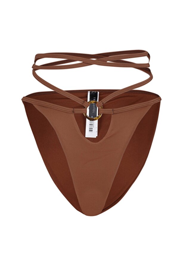 Ekru Aksesuarlı High Leg Bikini Altı TBESS23BA00179 - 7