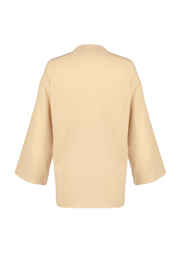 Beżowe tkane kimono szorty plażowe TBESS23AU00089 - 8