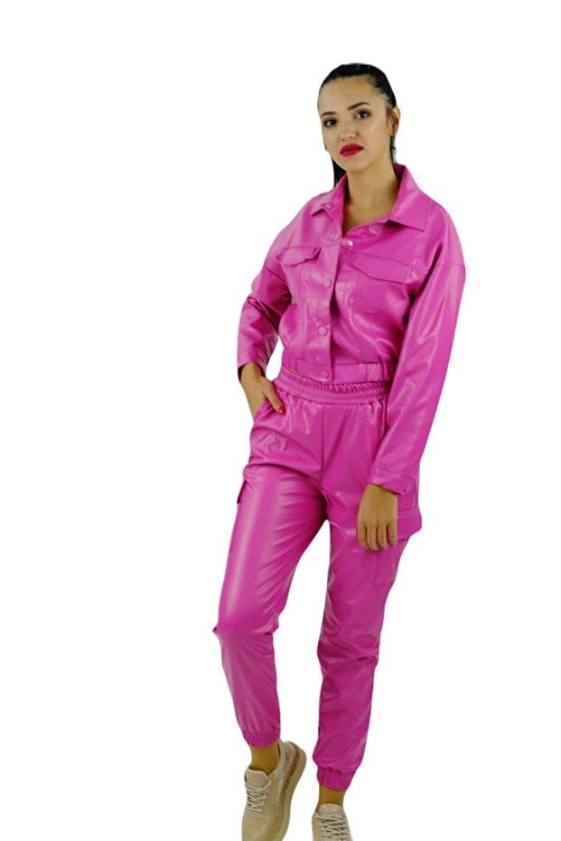 Deri Kargo Model Pantolon Pembe - 4
