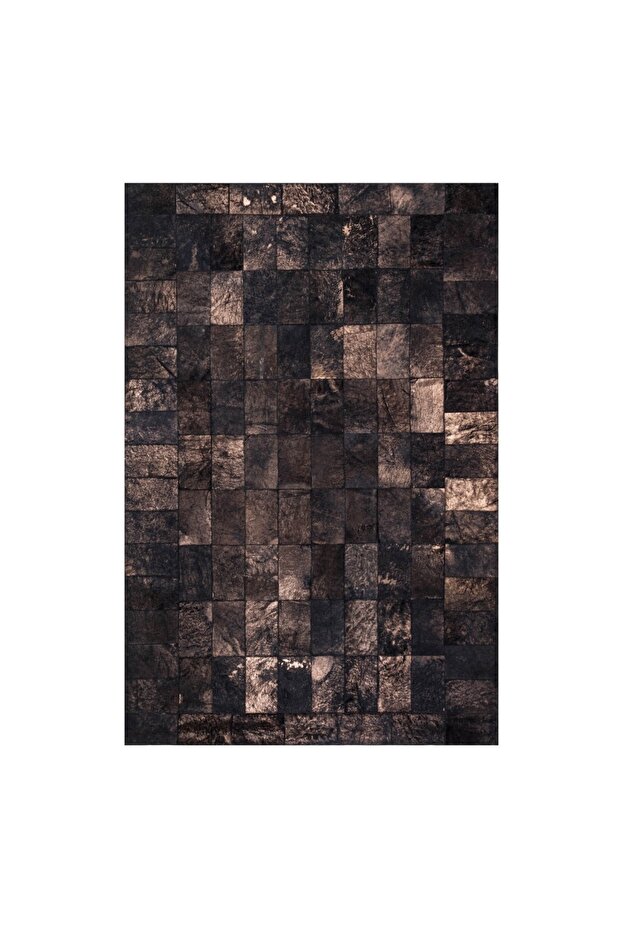 Bronz Varaklı Dana Derisi Patchwork Halı - 1