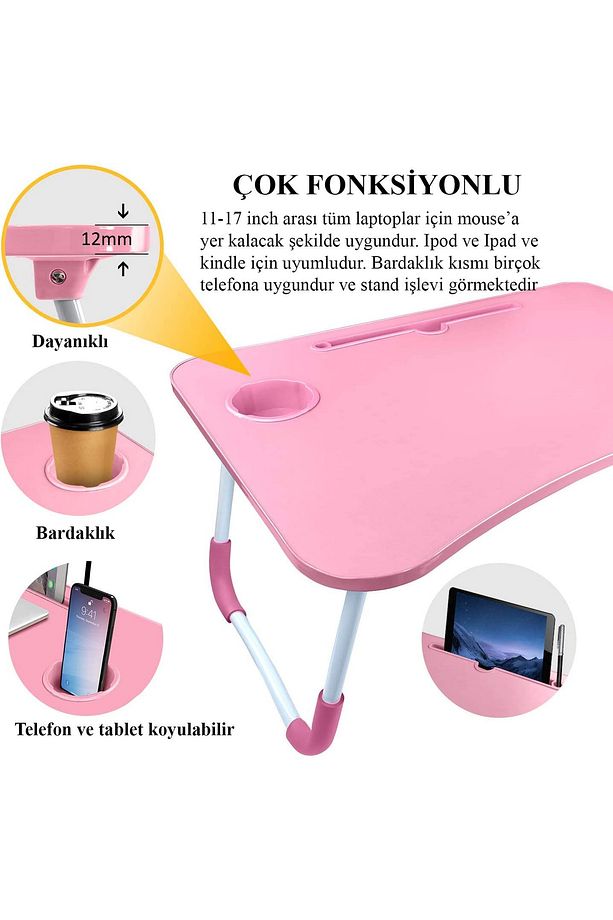 Laptop Sehpası Ders Çalışma Masası Çocuk Çalışma Yatak Sehpası Ders Masası Pembe Kp - 7