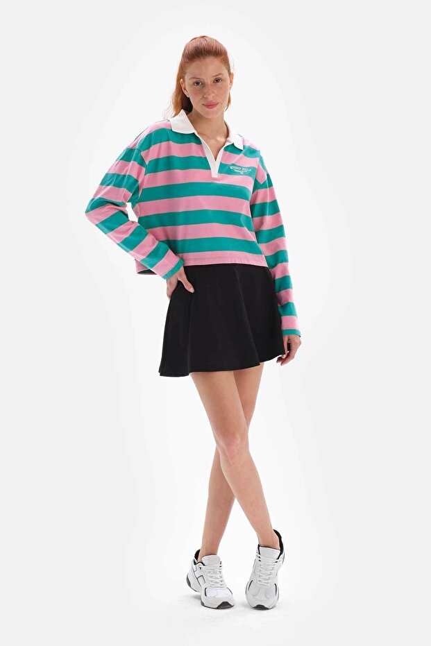 Pembe Active Çizgili Sweatshirt - 6