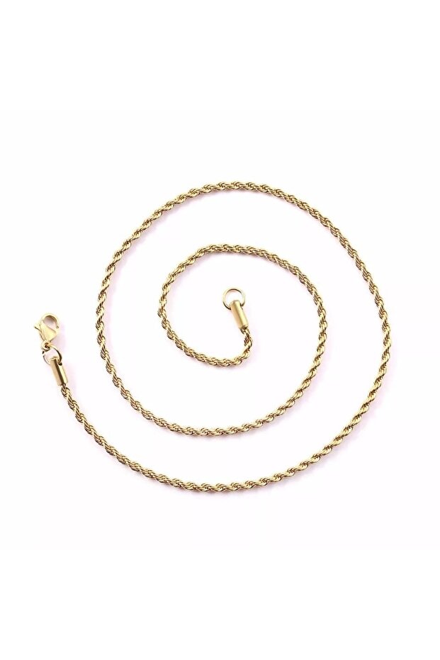 Stainless Steel Thin Twisted Rope Unisex Necklace 2 Mm 60 Cm Color: Gold