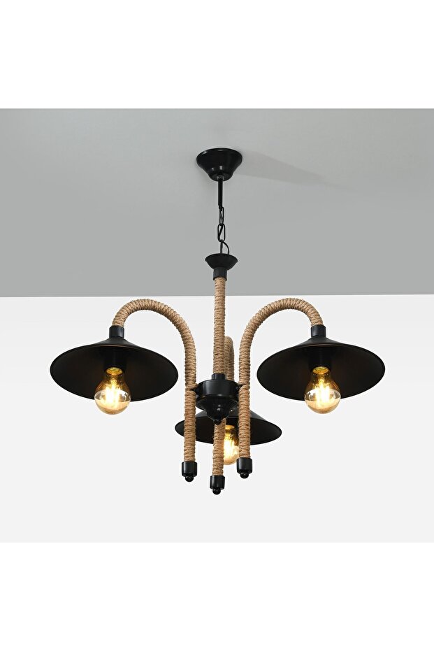 Metal Halat 3'lü Avize - Siyah - 1