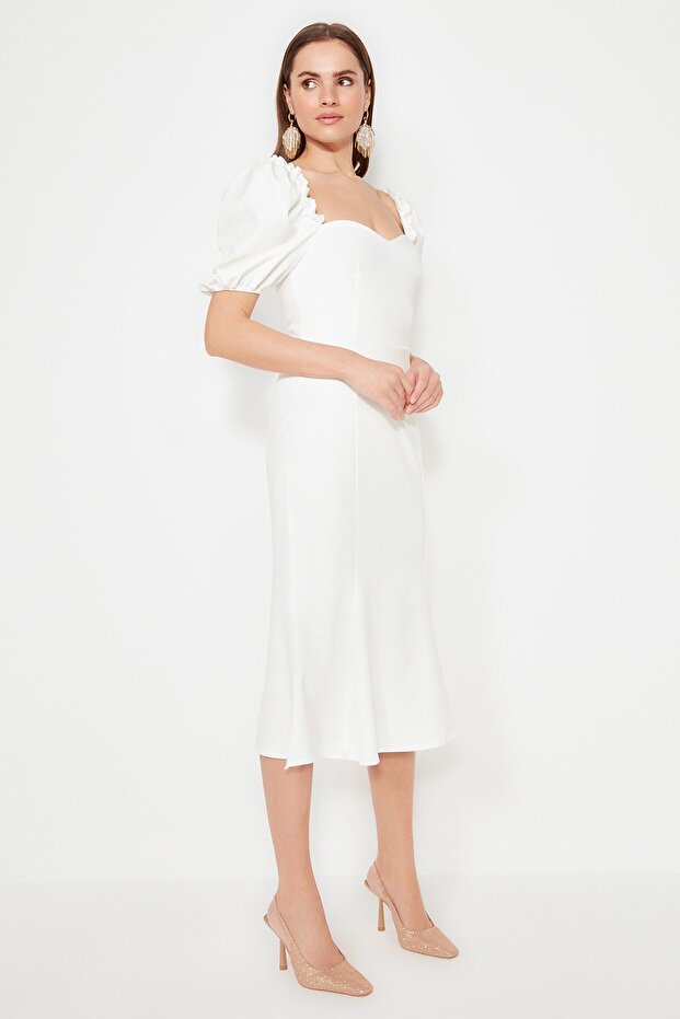 Weißes, gewebtes Abendkleid für die Braut, Abschlussballkleid TPRSS21EL0053 - 2