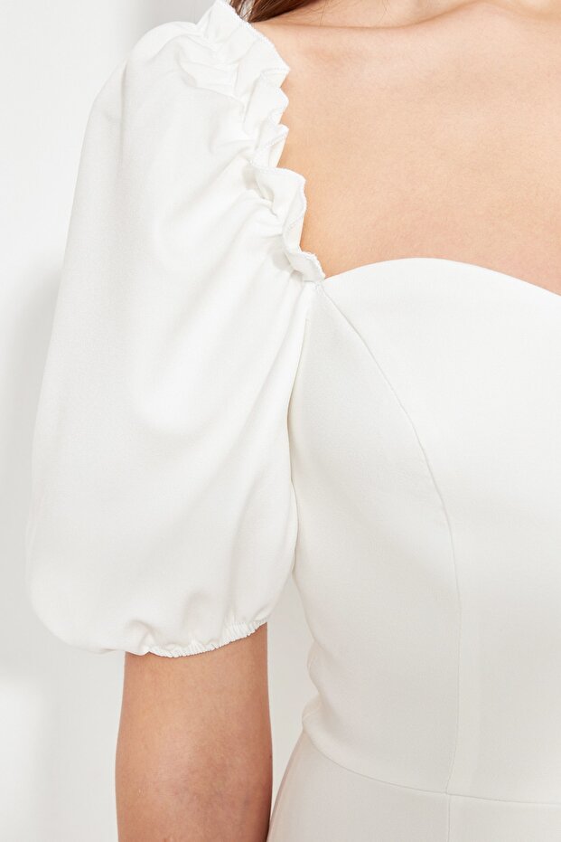 Weißes, gewebtes Abendkleid für die Braut, Abschlussballkleid TPRSS21EL0053 - 4